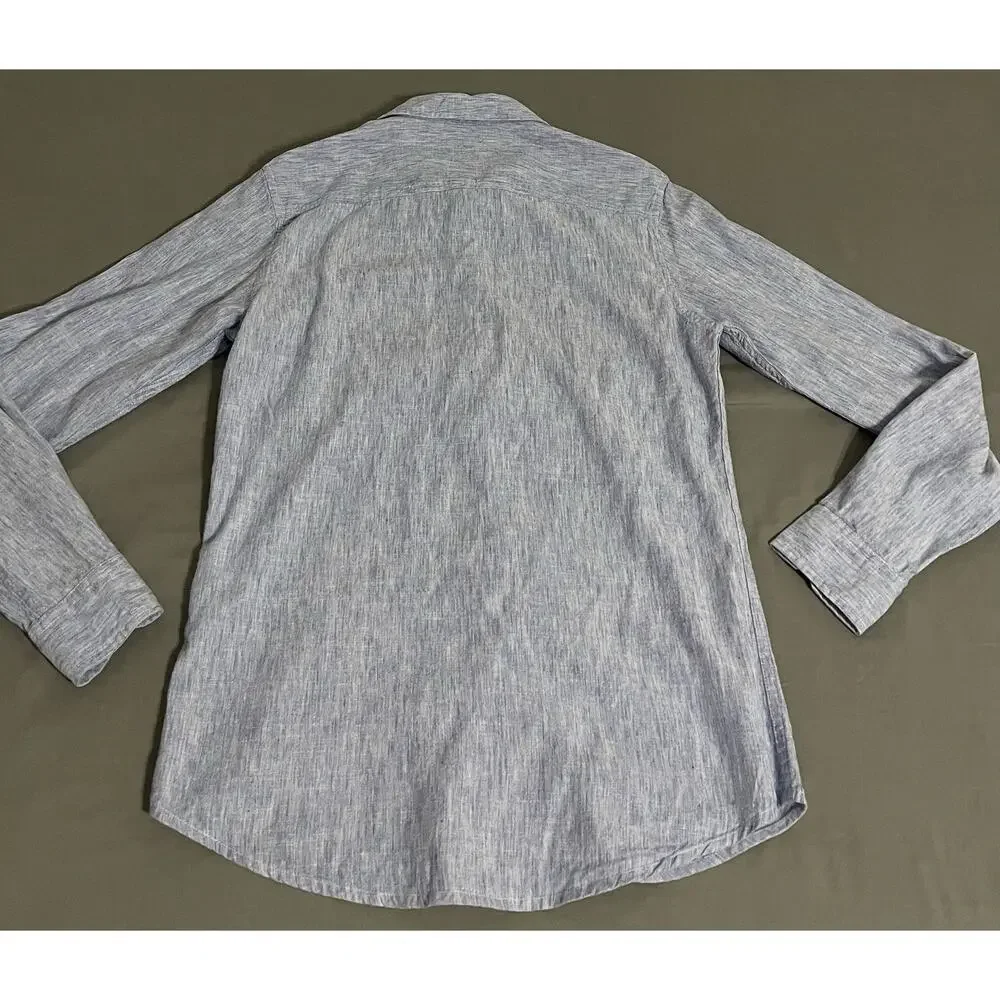 United Colors of Benetton Mens S Light Blue Lyocell Linen Cotton Button Up Shirt